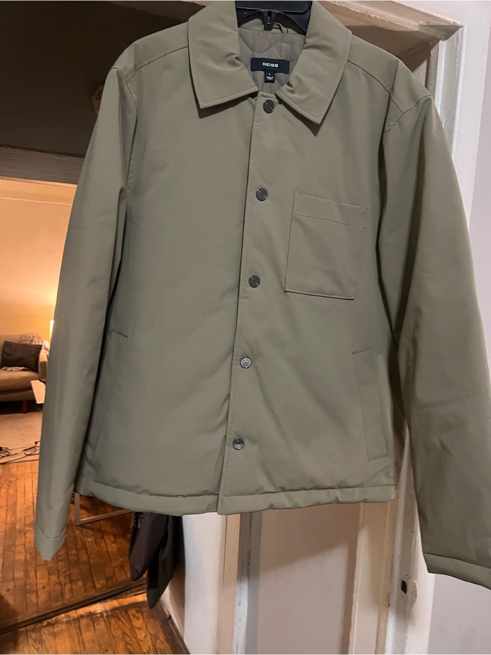 REISS Men's Olive quilted pressed stud - over shirt jacket size large